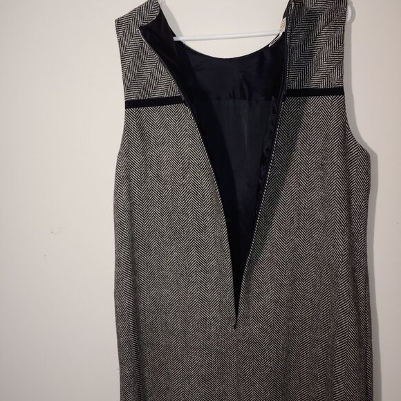 Talbots Wool Blend Houndstooth Full Back Zip Sleeveless Midi Dress Size 16 Black - Picture 4 of 7